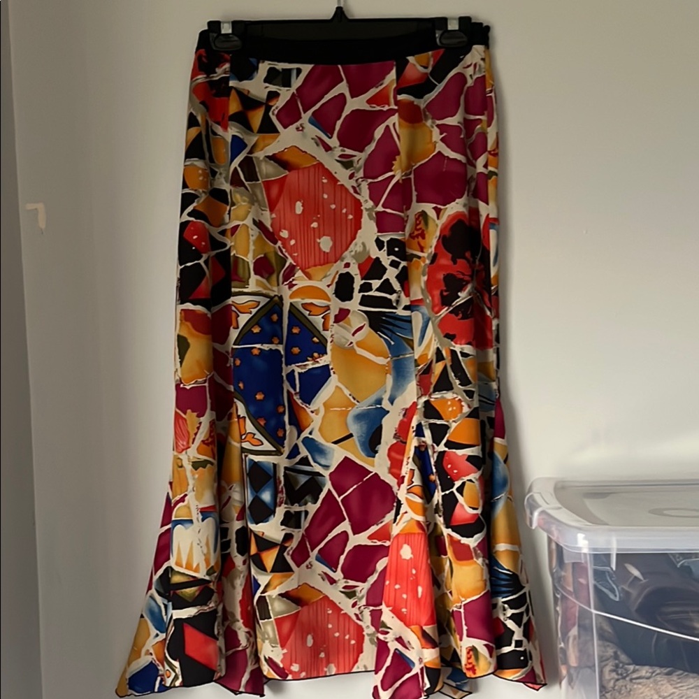 Red and Pink Asymmetrical Trumpet Maxi Skirt